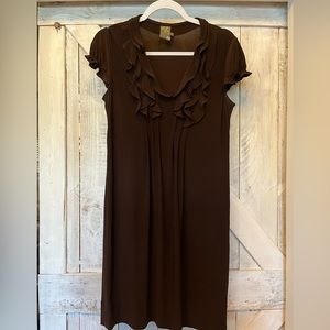 Taylor NY Women’s Dress Brown Party Ruffled Neck Sleeves Size 6